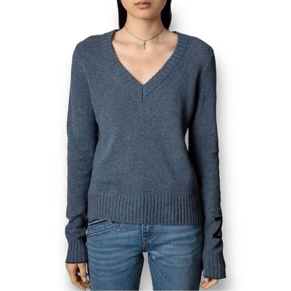 Zadig & Voltaire Women’s Sourca Rc Cashmere Sweater in the Size Large in Denim - Picture 8 of 11